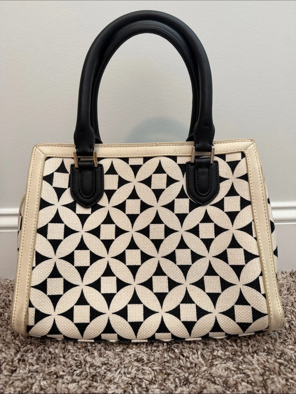 Spartina 449 Black & Cream Geometric Satchel